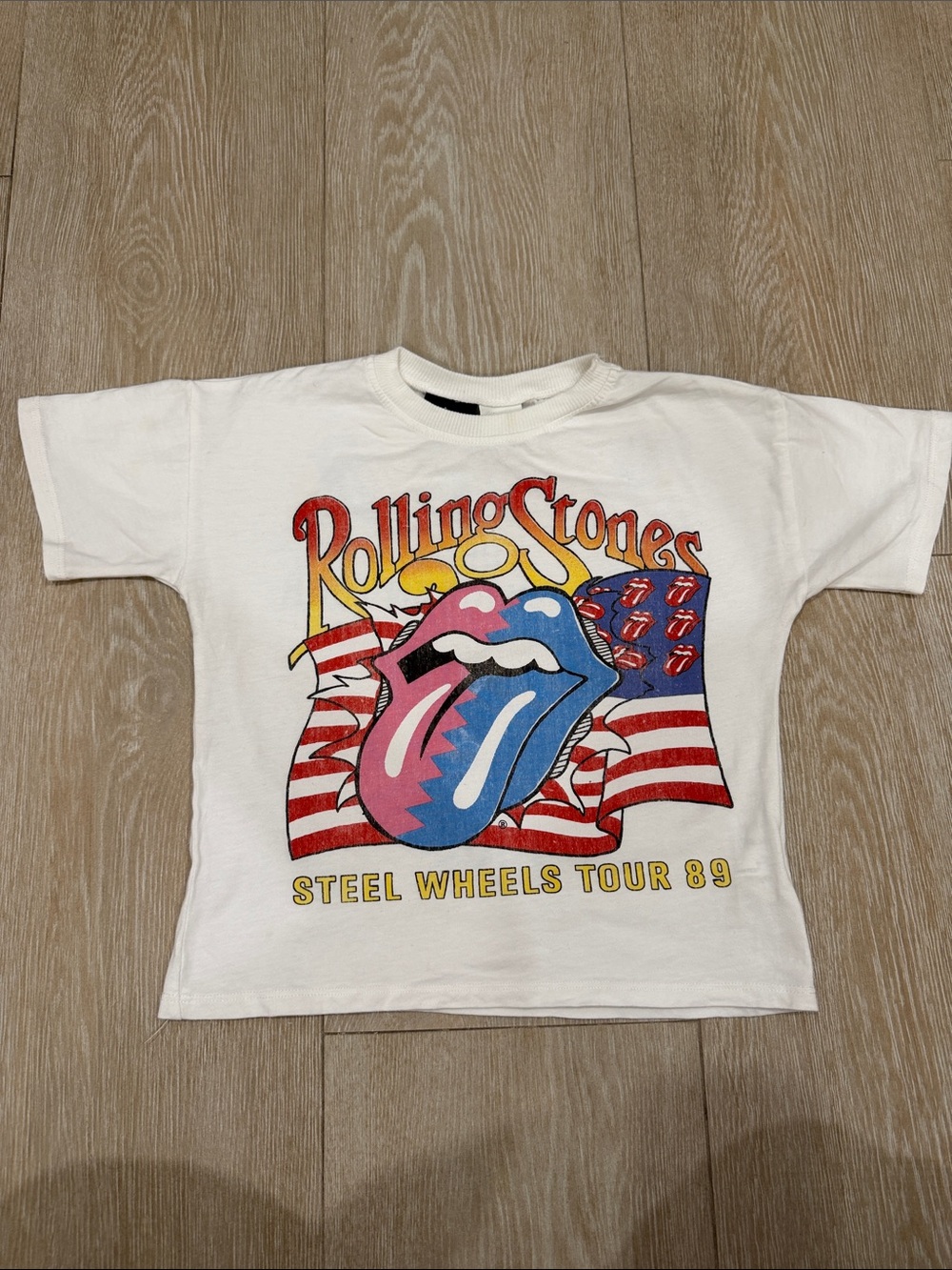 Zara the Rolling Stones White Kids 'Steel Wheels Tour 89' Graphic Tee